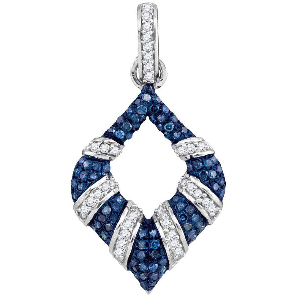 10kt White Gold Womens Round Blue Color Enhanced Diamond Tapered Fashion Pendant 1/3 Cttw