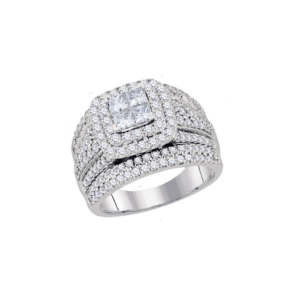 14kt White Gold Princess Diamond Cluster Bridal Wedding Engagement Ring 2 Cttw