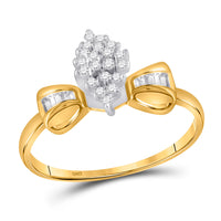 Load image into Gallery viewer, 10kt Yellow Gold Womens Round Prong-set Diamond Oval Cluster Baguette Ring 1/10 Cttw
