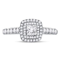 Load image into Gallery viewer, 14kt White Gold Round Diamond Halo Bridal Wedding Engagement Ring 1 Cttw

