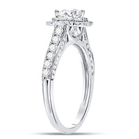 Load image into Gallery viewer, 14kt White Gold Round Diamond Halo Bridal Wedding Engagement Ring 1 Cttw
