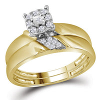 Load image into Gallery viewer, 10kt Yellow Gold His Hers Round Diamond Solitaire Matching Wedding Set 1/5 Cttw
