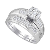 Load image into Gallery viewer, 10kt White Gold His Hers Round Diamond Solitaire Matching Wedding Set 1/3 Cttw
