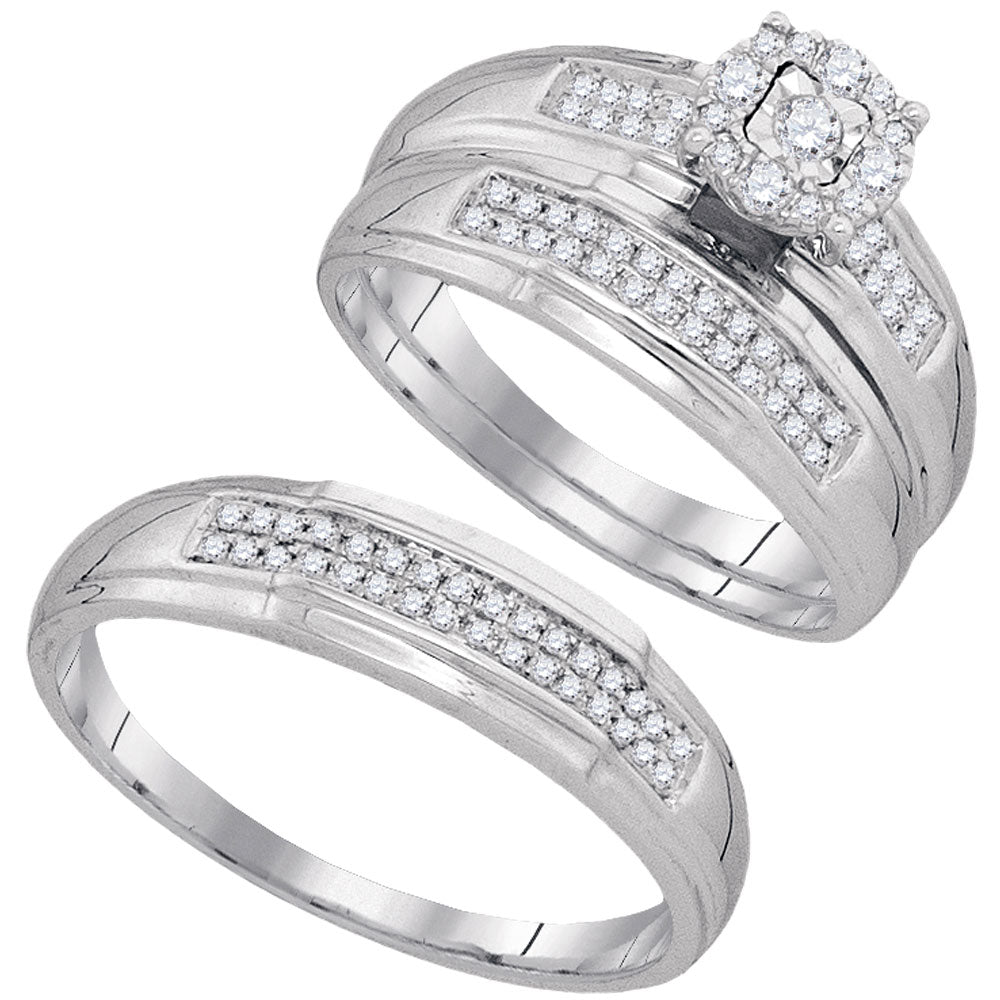 10kt White Gold His Hers Round Diamond Solitaire Matching Wedding Set 1/3 Cttw