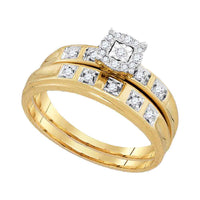 Load image into Gallery viewer, 10kt Yellow Gold His Hers Round Diamond Cluster Matching Wedding Set 1/4 Cttw
