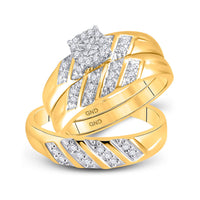 Load image into Gallery viewer, 10kt Yellow Gold His Hers Round Diamond Solitaire Matching Wedding Set 1/4 Cttw
