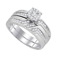 Load image into Gallery viewer, 10kt White Gold His Hers Round Diamond Solitaire Matching Wedding Set 1/4 Cttw
