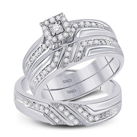 Load image into Gallery viewer, 10kt White Gold His Hers Round Diamond Solitaire Matching Wedding Set 1/4 Cttw
