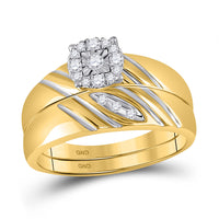 Load image into Gallery viewer, 10kt Yellow Gold His Hers Round Diamond Solitaire Matching Wedding Set 1/5 Cttw

