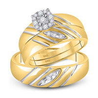 Load image into Gallery viewer, 10kt Yellow Gold His Hers Round Diamond Solitaire Matching Wedding Set 1/5 Cttw
