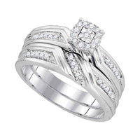 Load image into Gallery viewer, 10kt White Gold His Hers Round Diamond Solitaire Matching Wedding Set 1/3 Cttw
