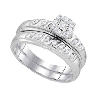 Load image into Gallery viewer, 10kt White Gold His Hers Round Diamond Cluster Matching Wedding Set 1/3 Cttw
