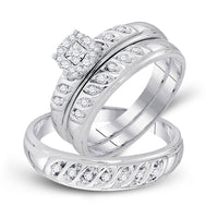 Load image into Gallery viewer, 10kt White Gold His Hers Round Diamond Cluster Matching Wedding Set 1/3 Cttw
