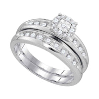 Load image into Gallery viewer, 10kt White Gold His Hers Round Diamond Cluster Matching Wedding Set 1/2 Cttw
