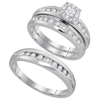 Load image into Gallery viewer, 10kt White Gold His Hers Round Diamond Cluster Matching Wedding Set 1/2 Cttw
