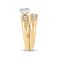 Load image into Gallery viewer, 10kt Yellow Gold His Hers Round Diamond Square Matching Wedding Set 1/3 Cttw
