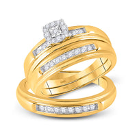Load image into Gallery viewer, 10kt Yellow Gold His Hers Round Diamond Square Matching Wedding Set 1/3 Cttw
