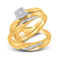 Load image into Gallery viewer, 10kt Yellow Gold His Hers Round Diamond Solitaire Matching Wedding Set 1/8 Cttw

