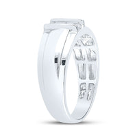 Load image into Gallery viewer, 10kt White Gold Mens Round Diamond Wedding 3-Stone Band Ring 1/4 Cttw
