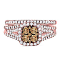 Load image into Gallery viewer, 14kt Rose Gold Womens Round Brown Diamond Bridal Wedding Ring Band Set 1 Cttw
