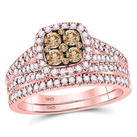 Load image into Gallery viewer, 14kt Rose Gold Womens Round Brown Diamond Bridal Wedding Ring Band Set 1 Cttw
