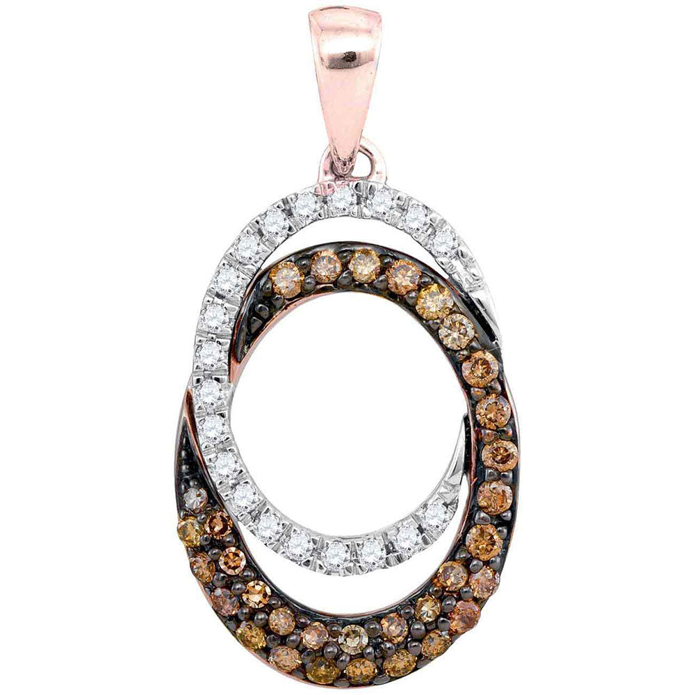 10kt Rose Gold Womens Round Brown Diamond Double Oval Pendant 1/2 Cttw