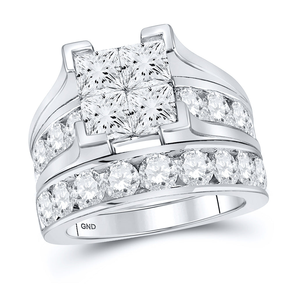 14kt White Gold Princess Diamond Bridal Wedding Ring Band Set 5 Cttw