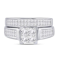 Load image into Gallery viewer, 14kt White Gold Princess Diamond Bridal Wedding Ring Band Set 2 Cttw
