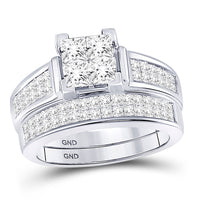 Load image into Gallery viewer, 14kt White Gold Princess Diamond Bridal Wedding Ring Band Set 2 Cttw
