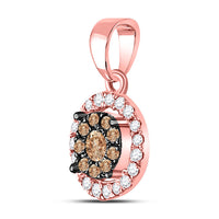 Load image into Gallery viewer, 14kt Rose Gold Womens Round Brown Diamond Circle Cluster Pendant 1/3 Cttw
