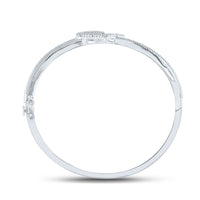 Load image into Gallery viewer, Sterling Silver Womens Round Diamond Double Heart Bangle Bracelet 1/20 Cttw
