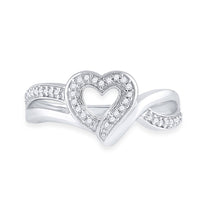 Load image into Gallery viewer, Sterling Silver Womens Round Diamond Heart Frame Cluster Ring 1/8 Cttw
