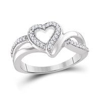Load image into Gallery viewer, Sterling Silver Womens Round Diamond Heart Frame Cluster Ring 1/8 Cttw
