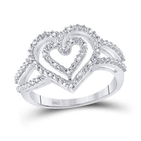 Load image into Gallery viewer, Sterling Silver Womens Round Diamond Nested Double Heart Ring 1/20 Cttw
