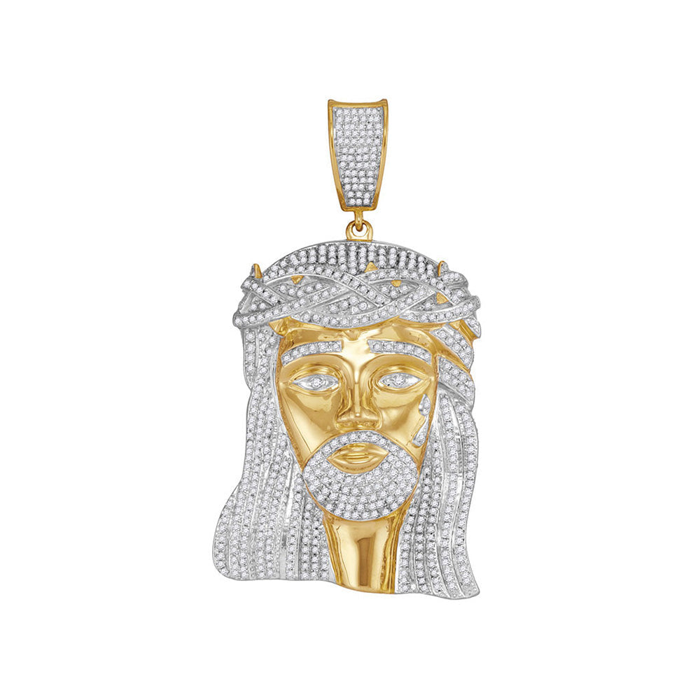 10kt Yellow Gold Mens Round Diamond Jesus Charm Pendant 2-1/2 Cttw