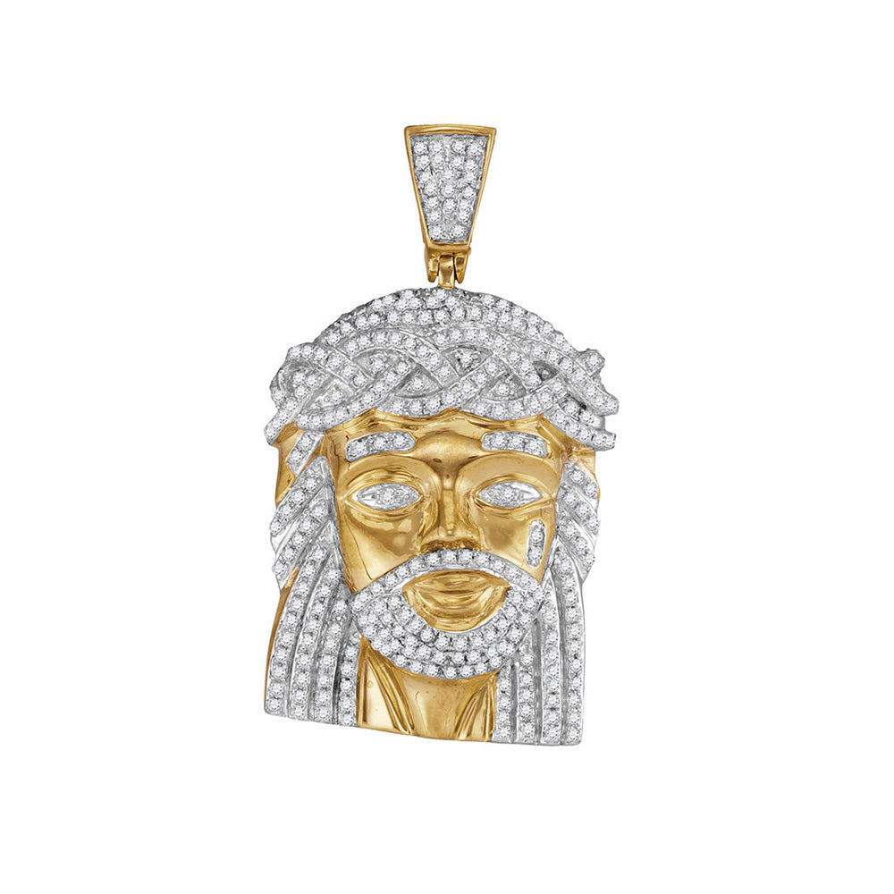 10kt Yellow Gold Mens Round Diamond Jesus Charm Pendant 1 Cttw
