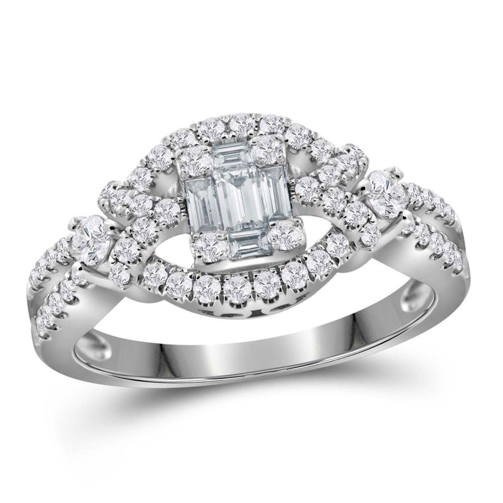 18kt White Gold Baguette Diamond Square Bridal Wedding Engagement Ring 3/4 Cttw