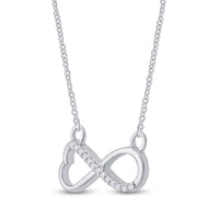 Load image into Gallery viewer, 10kt White Gold Womens Round Diamond Infinity Heart Necklace 1/12 Cttw
