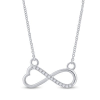 Load image into Gallery viewer, 10kt White Gold Womens Round Diamond Infinity Heart Necklace 1/12 Cttw
