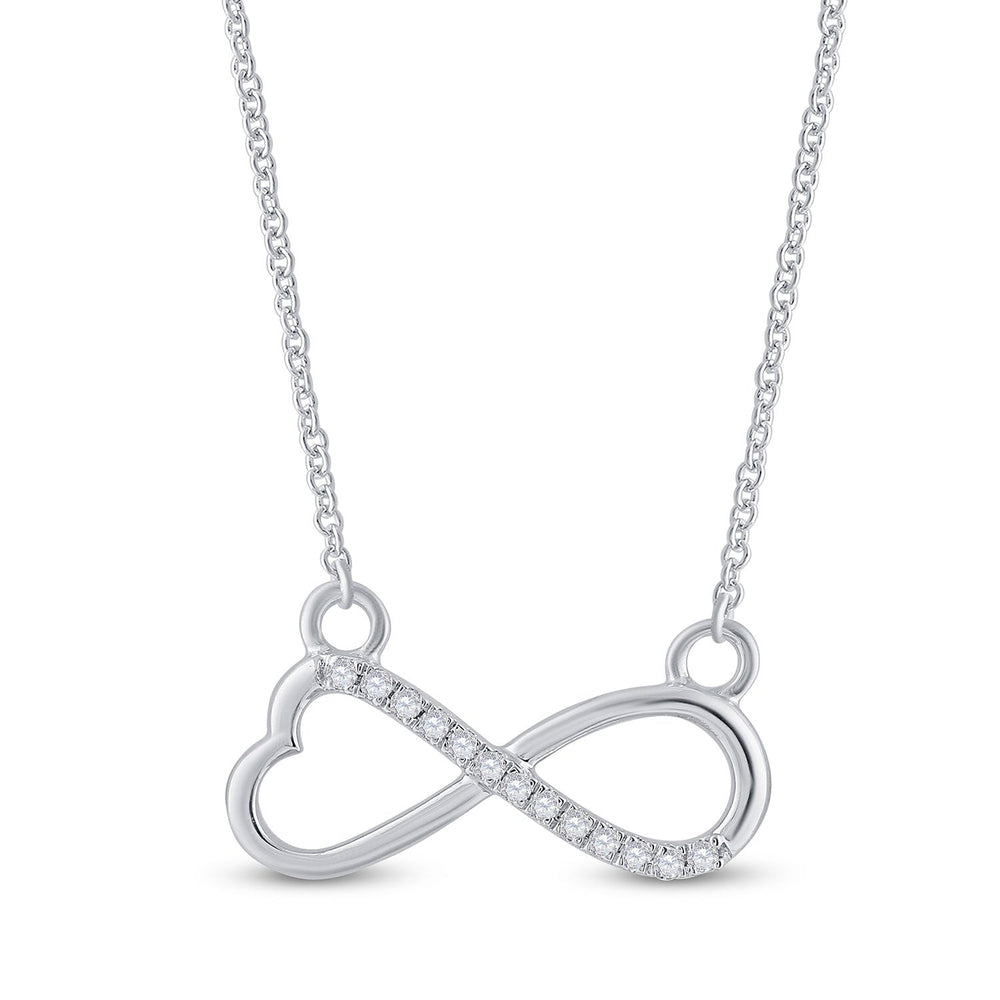 10kt White Gold Womens Round Diamond Infinity Heart Necklace 1/12 Cttw