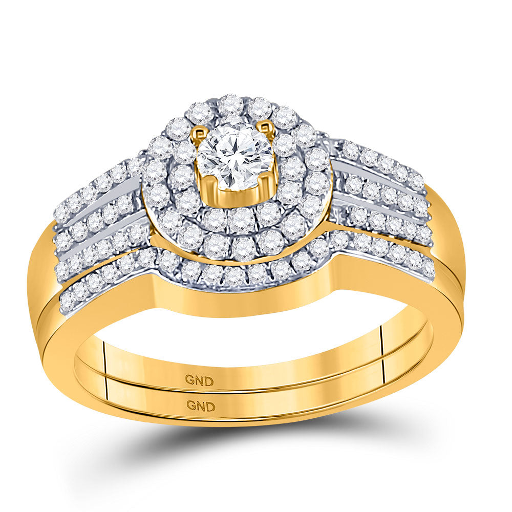 10kt Yellow Gold Round Diamond Bridal Wedding Ring Band Set 1/2 Cttw