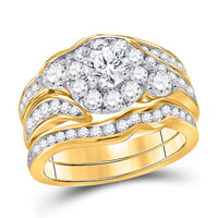 Load image into Gallery viewer, 14kt Yellow Gold Round Diamond Bridal Wedding Ring Band Set 2 Cttw
