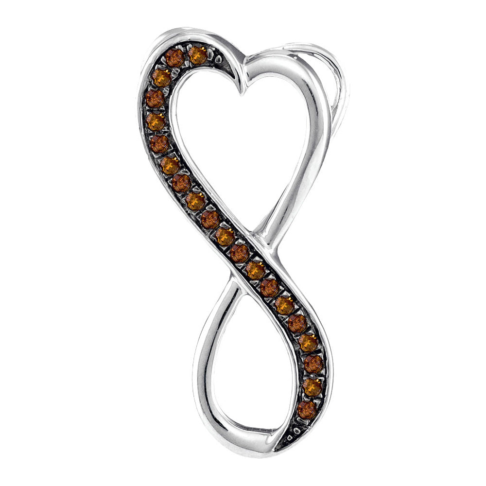 10kt White Gold Womens Round Brown Diamond Heart Infinity Pendant 1/10 Cttw