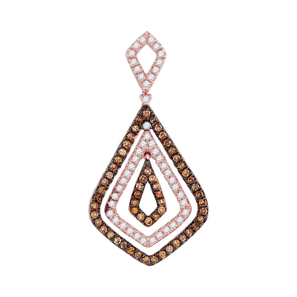10kt Rose Gold Womens Round Brown Diamond Fashion Pendant 1/2 Cttw