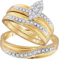 Load image into Gallery viewer, 10kt Yellow Gold His Hers Round Diamond Cluster Matching Wedding Set 1/3 Cttw
