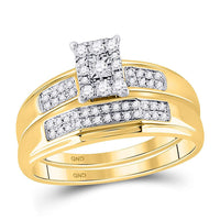 Load image into Gallery viewer, 10kt Yellow Gold His Hers Round Diamond Cluster Matching Wedding Set 1/3 Cttw
