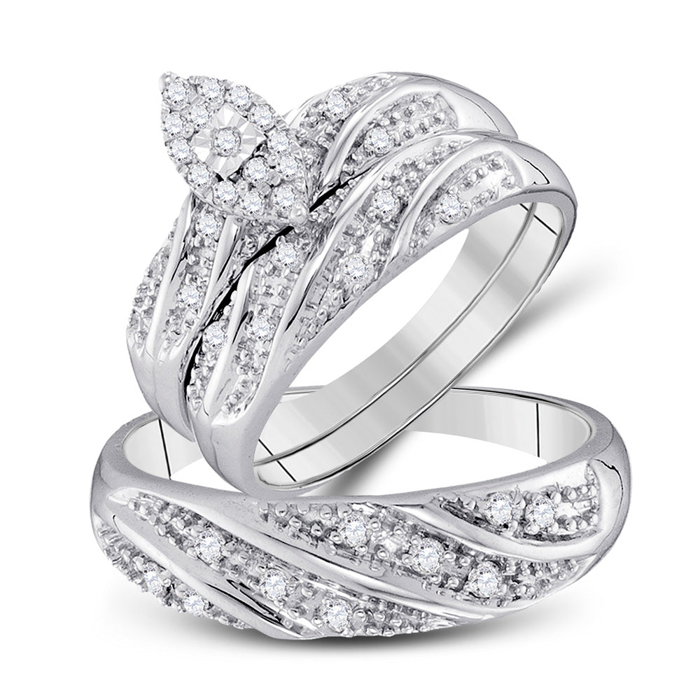 10kt White Gold His Hers Round Diamond Cluster Matching Wedding Set 1/3 Cttw