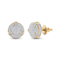 Load image into Gallery viewer, Yellow-tone Sterling Silver Mens Round Diamond 3D Disk Circle Earrings 1/4 Cttw
