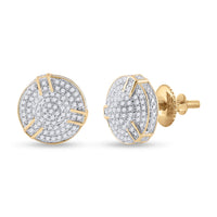 Load image into Gallery viewer, 10kt Yellow Gold Mens Round Diamond Cluster Earrings 1/2 Cttw
