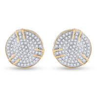Load image into Gallery viewer, 10kt Yellow Gold Mens Round Diamond Cluster Earrings 1/2 Cttw
